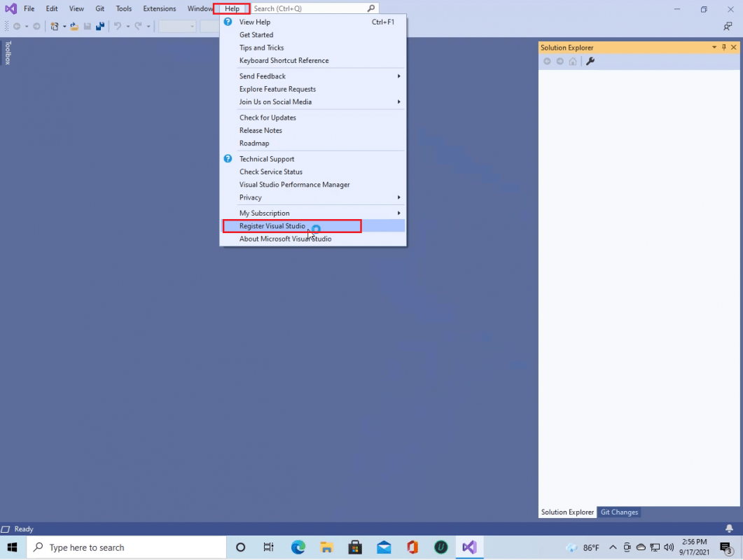 Register Visual Studio 2019 Pro