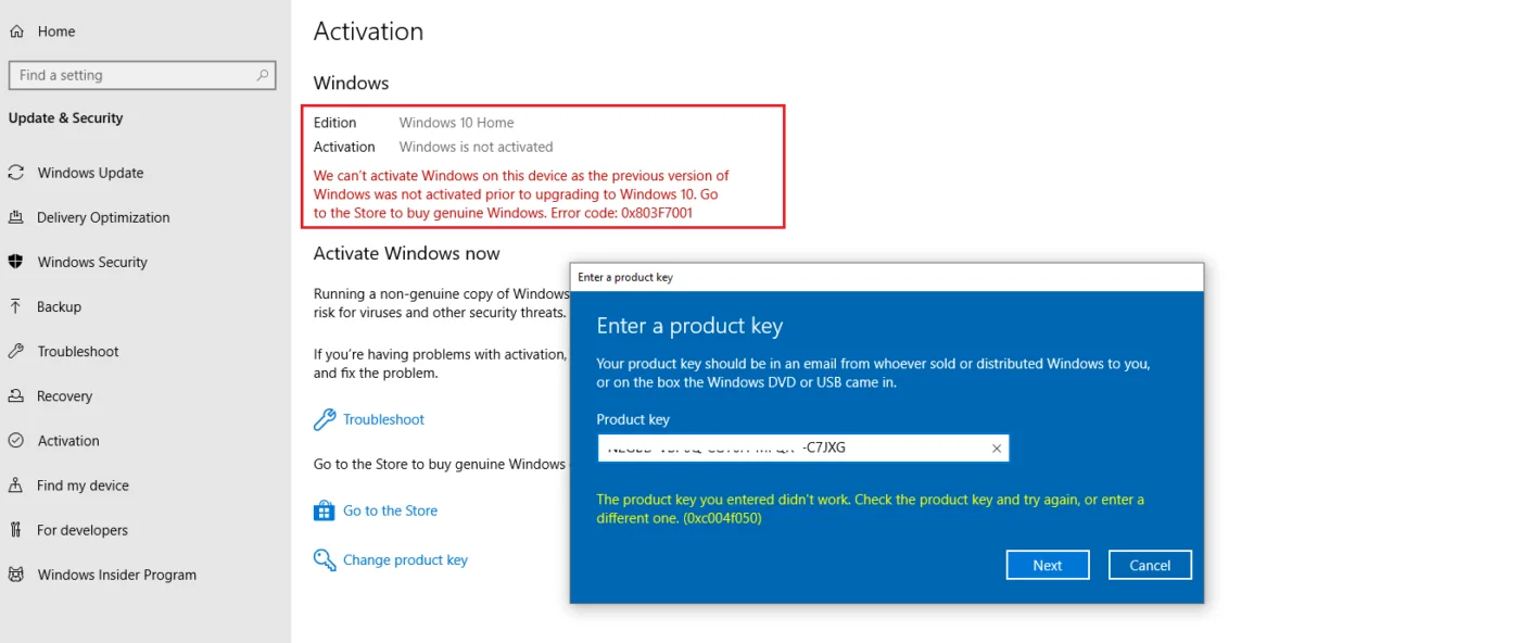 windows 10 product key error